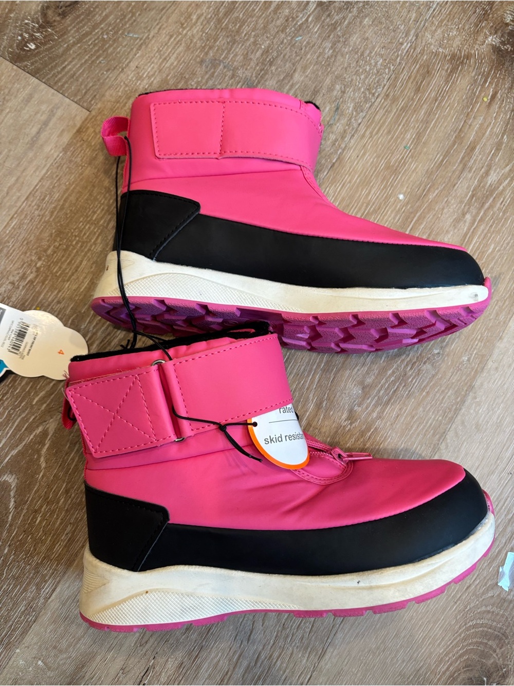 wonder nation Pink and Black Kids Snow Boots - Easy Hook Closure
